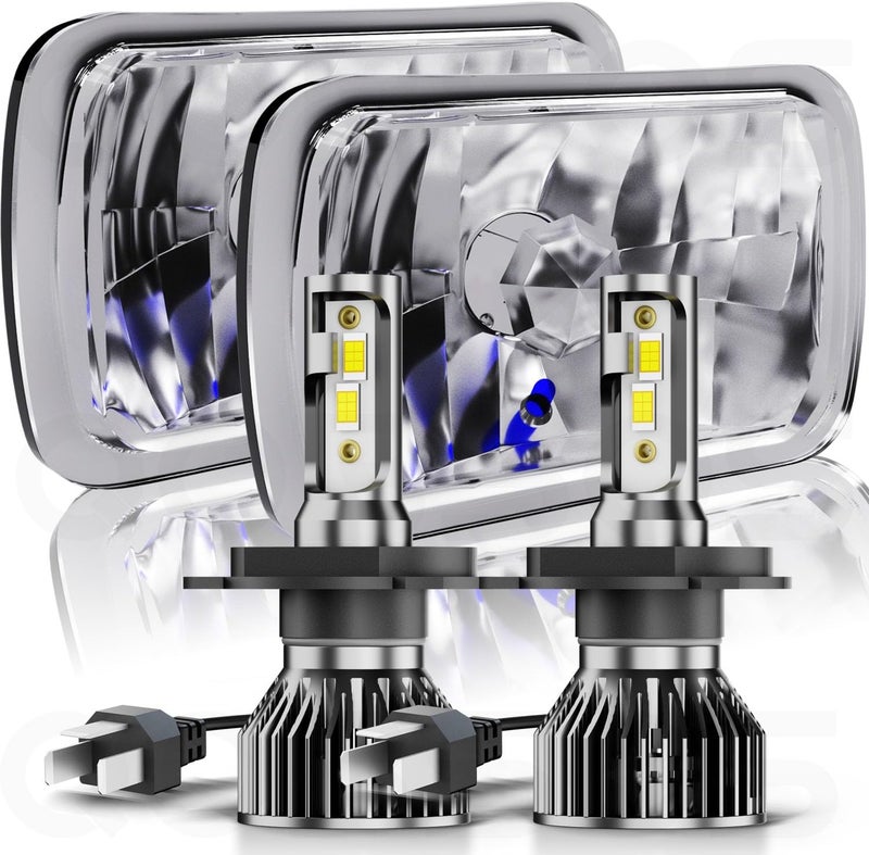 qobsos Pair 7x6 5x7 LED High/Low Beam For 1995-1997 Nissan Pickup Hardbody,5x7 7x6 inch Diamond Crystal Clear Semi Sealed Beam Glass Lens Housing Headlights,H4 LED Bulbs,6000K Cool White - Image 1